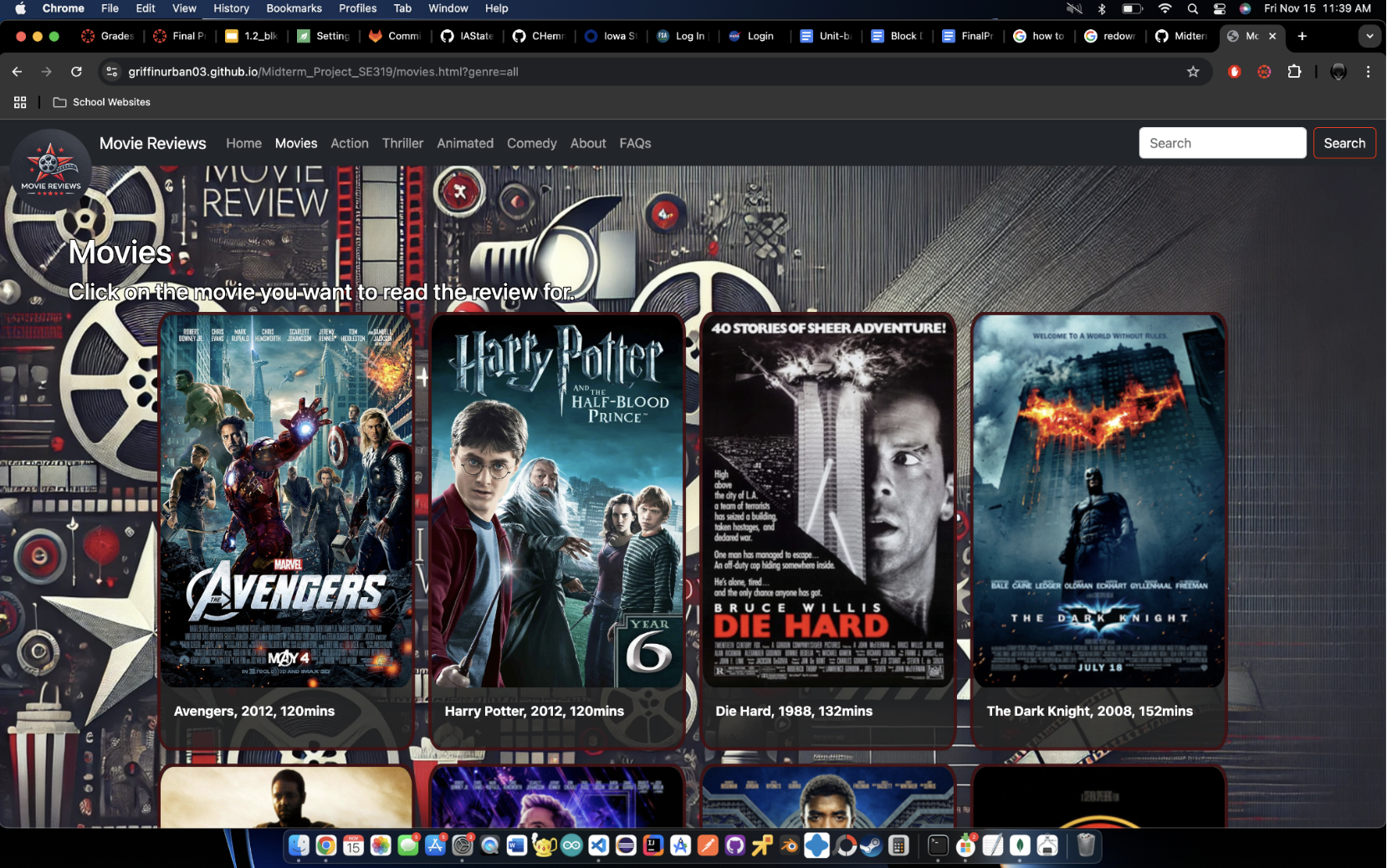 Movie review website screenshot